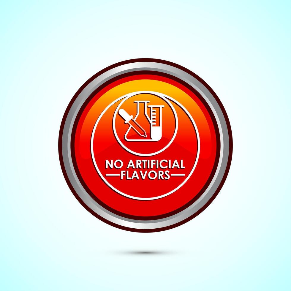 No artificial flavor icon design illustration, Artificial flavor free symbol, Natural product, Orange color round button design vector