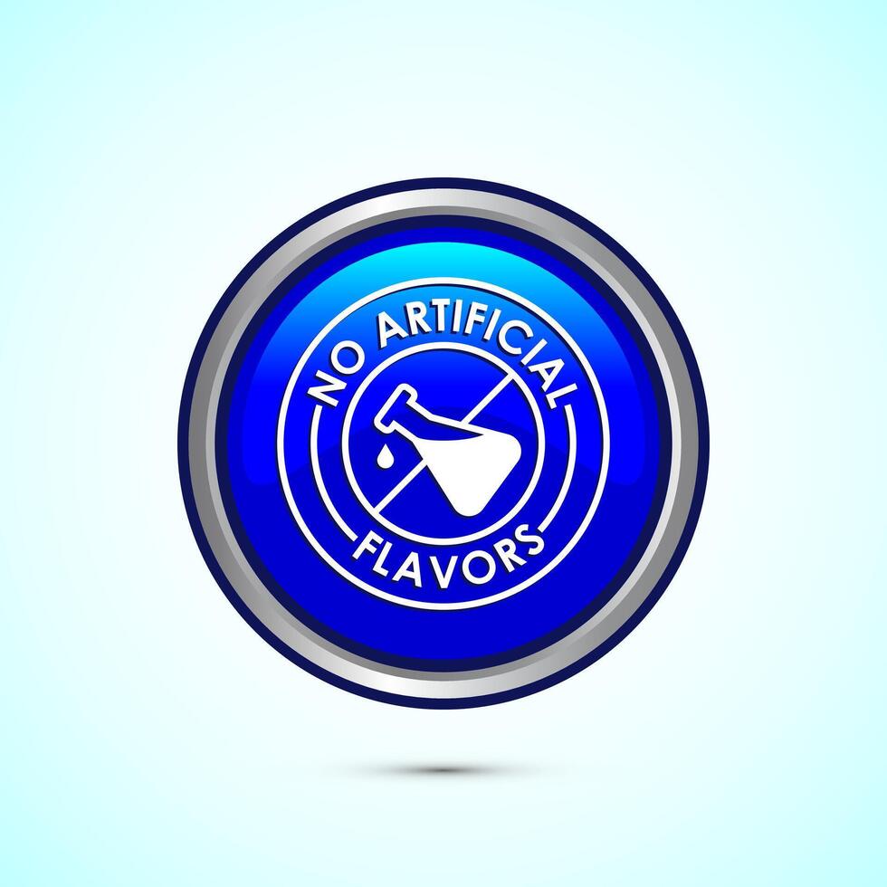 No artificial flavor icon design illustration, Artificial flavor free symbol, Natural product, Blue color round button design vector