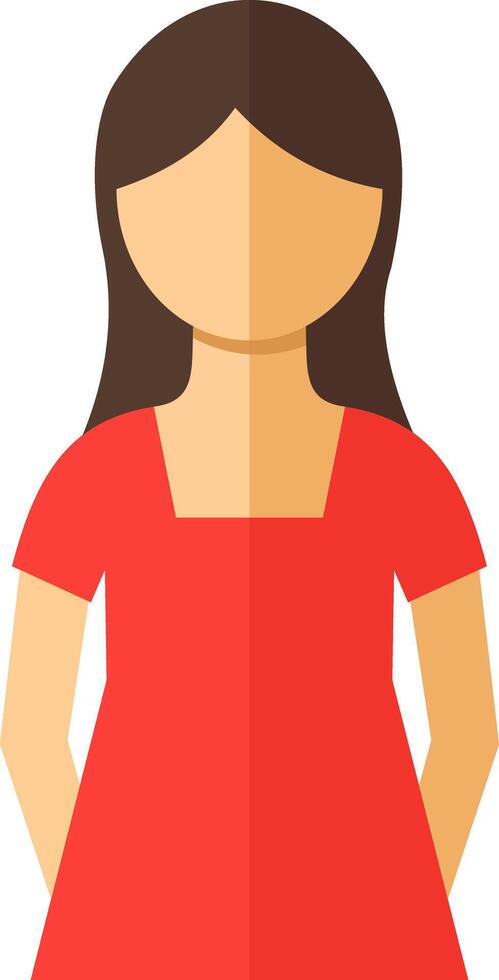 illustration of female shop assistant in red shirt with long brown hair, symbolizing friendly and helpful store employee vector