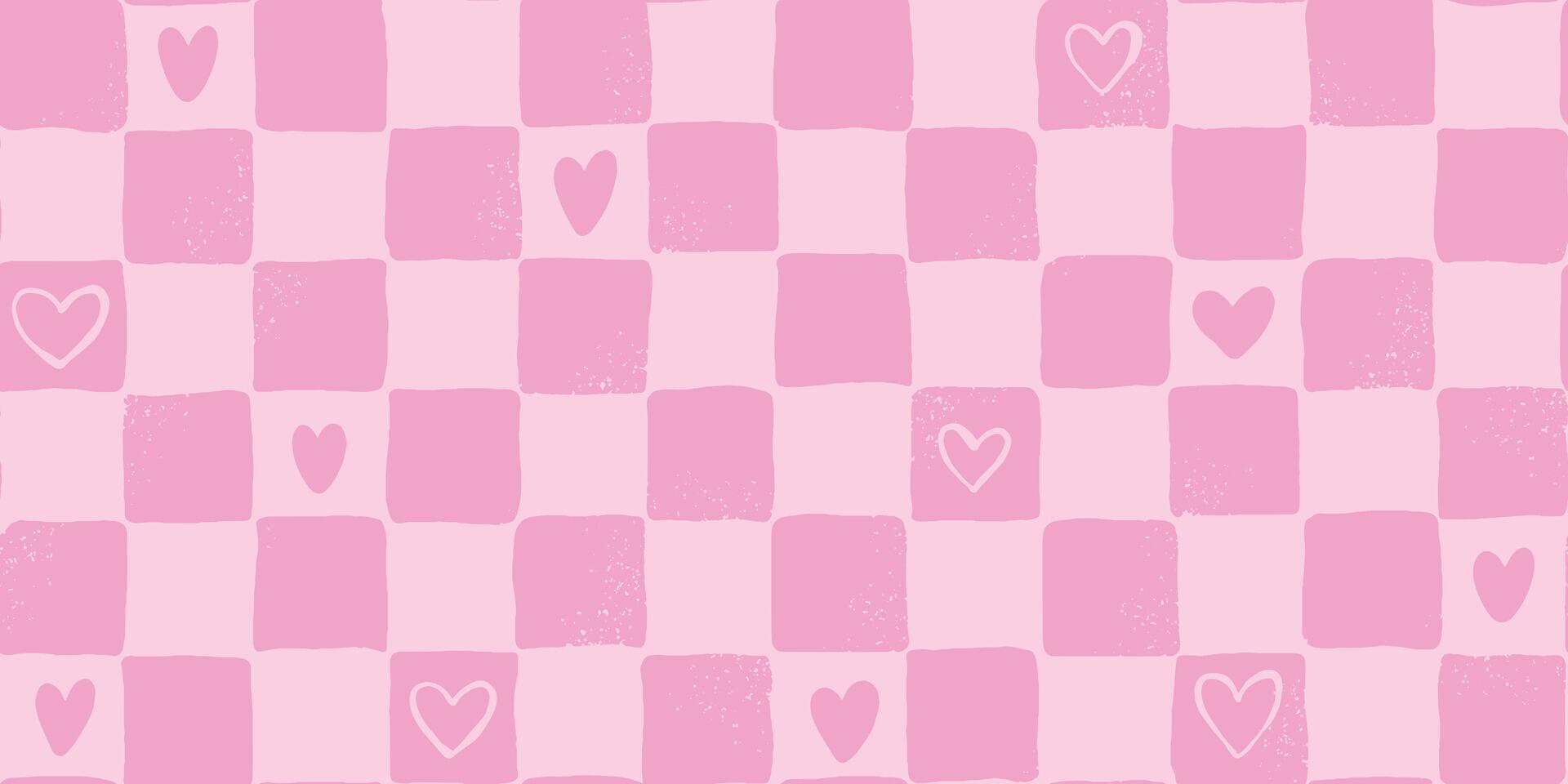 Valentine's day y2k checkered seamless pattern with pink hearts for wallpaper, wrapping paper, scrapbooking, stationery, textile prints, etc. EPS 10 vector