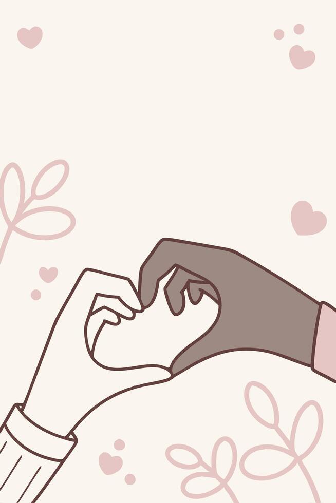 Intertwined fingers create a heart shape against a soft background. vector