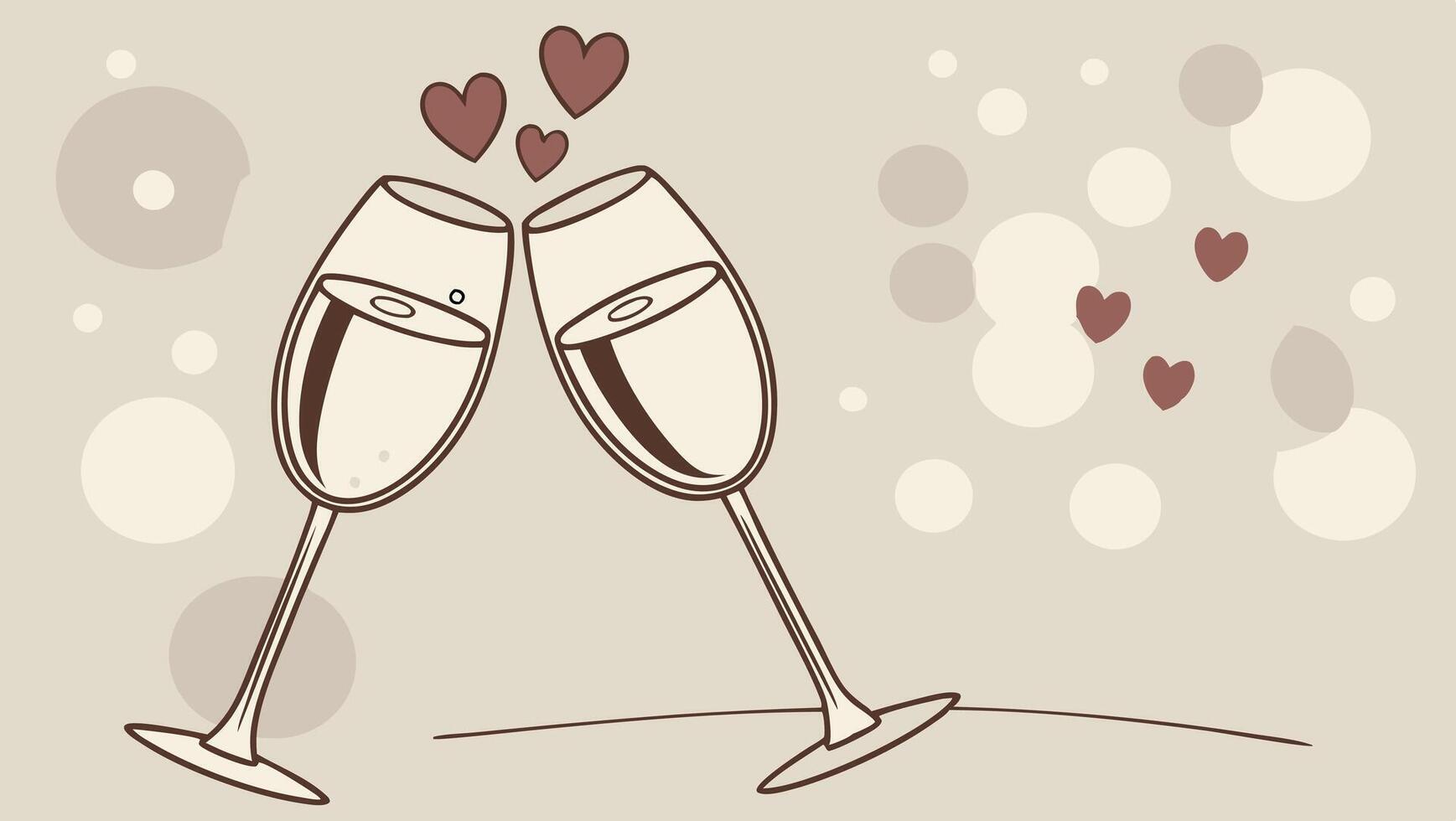 Two sleek champagne glasses touch in a celebratory moment, surrounded by softly glowing bokeh, against a warm, blurred backdrop ideal for text placement. vector
