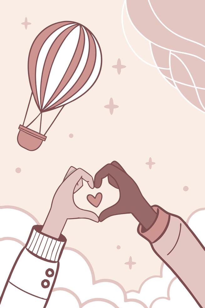 Two hands come together to form a perfect heart silhouette. vector