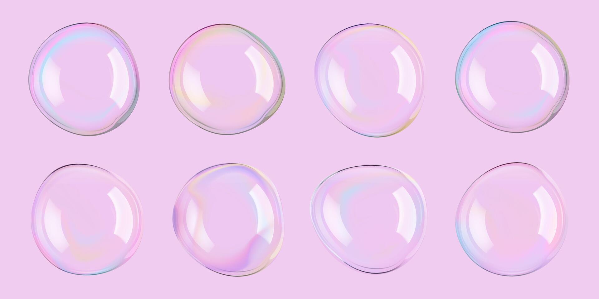 Cosmetic serum gel drop texture. Transparent liquid oil water, soap bubble float. Skincare isolated face essence cleanser. Iridescent glossy round light shapes. Shiny reflection, flying bath elements vector