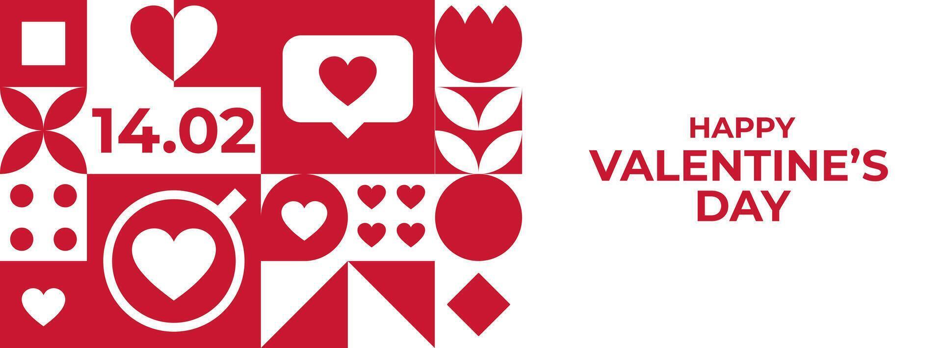 Valentines day banner with red and white elements and geometric shapes vector