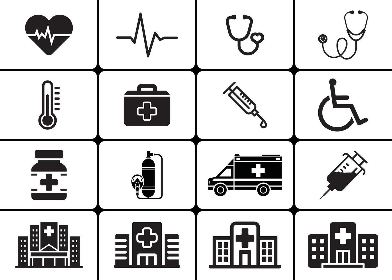 Comprehensive Hospital Icon Set Bundle for Medical Websites and Apps, Fully Editable Healthcare Icons vector