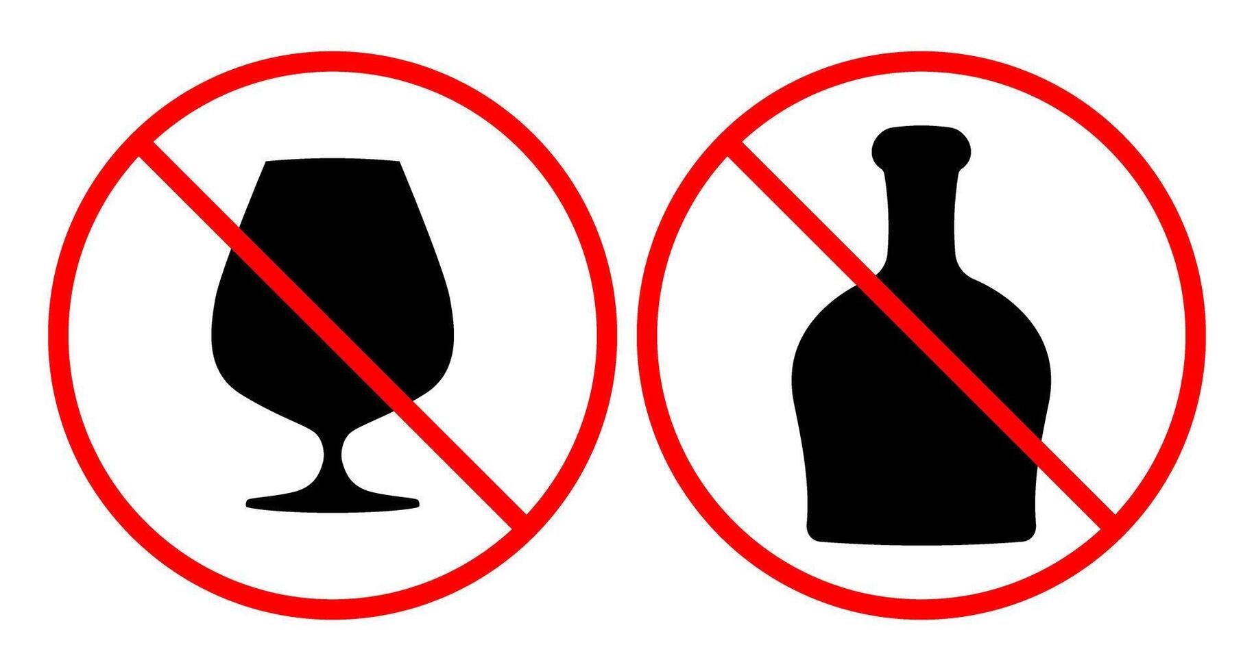 Set of Prohibited alcohol consumption sign. illustration symbol of cognac bottle and symbol of glass with red prohibition circle, symbolizing no drinking allowed vector