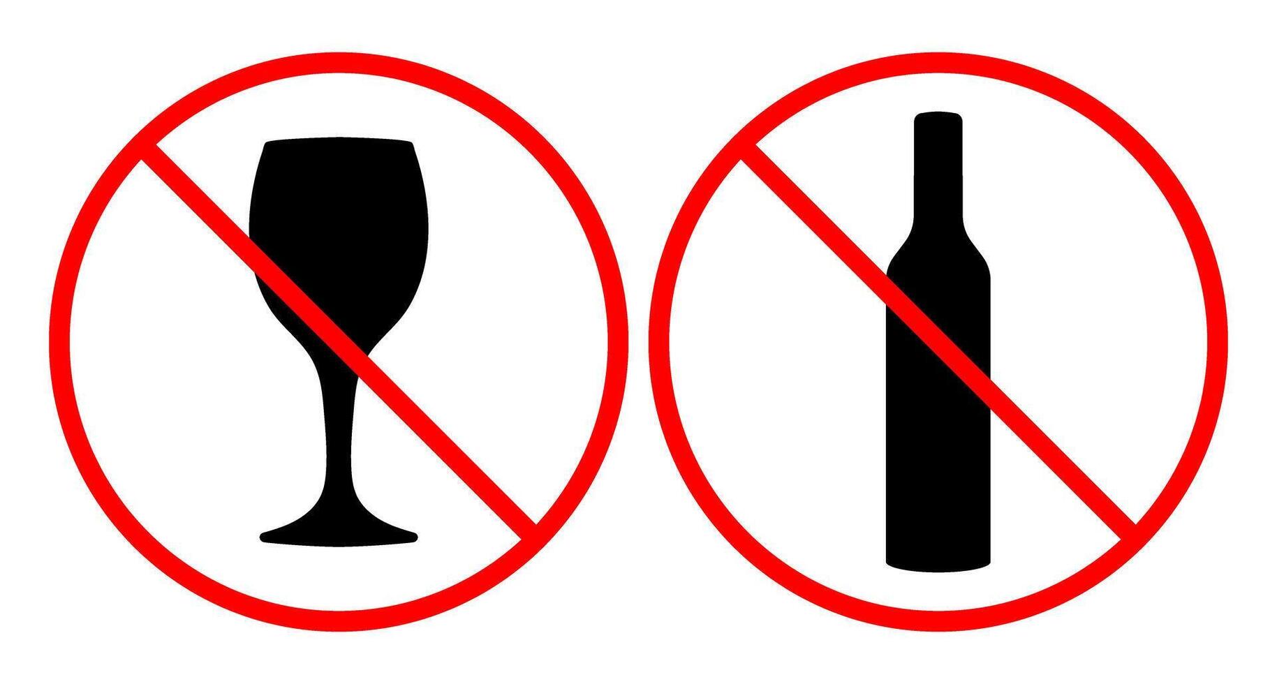 Prohibited alcohol consumption sign. illustration symbol of bottle and symbol of glass with red prohibition circle, symbolizing no drinking allowed vector
