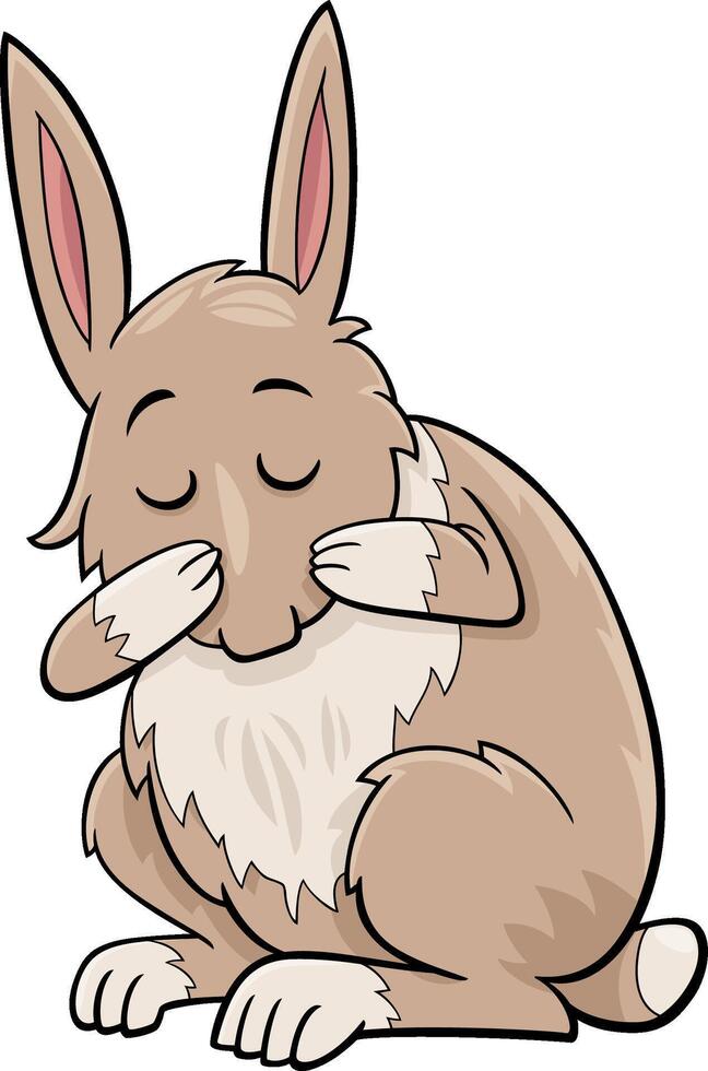 cartoon miniature rabbit comic animal character washing itself vector