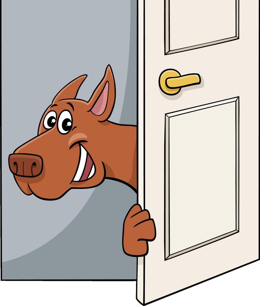 funny cartoon dog animal character behind the door vector