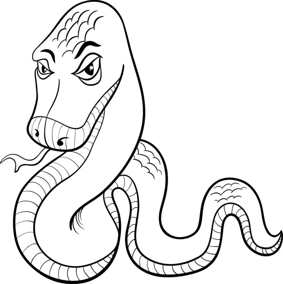 cartoon snake reptile funny animal character coloring page vector