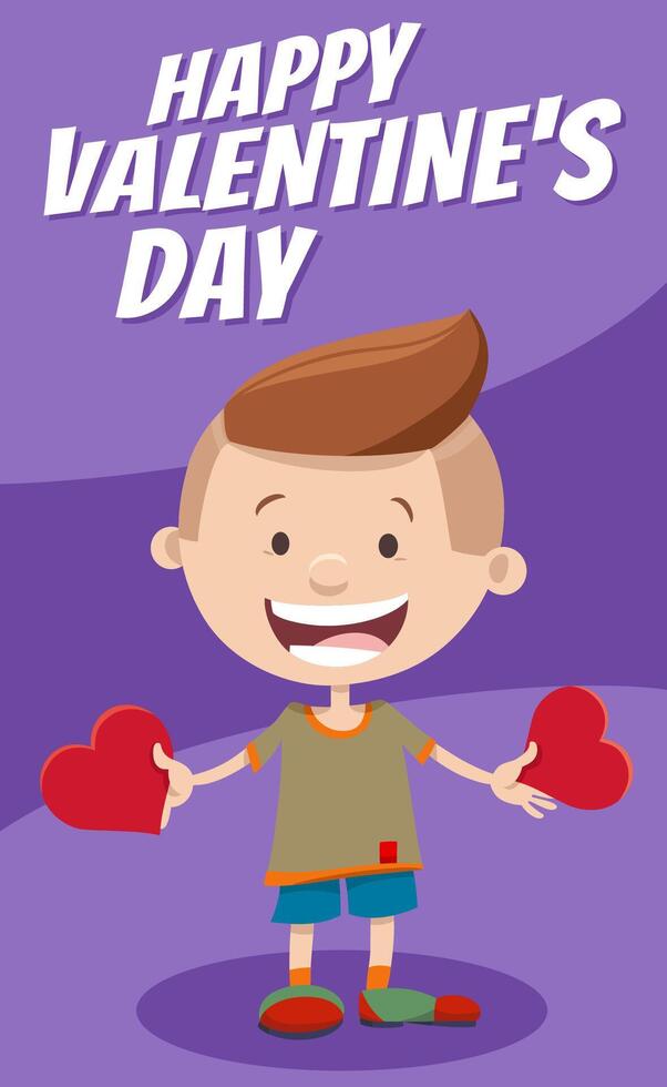 funny cartoon boy with hearts Valentines Day card vector