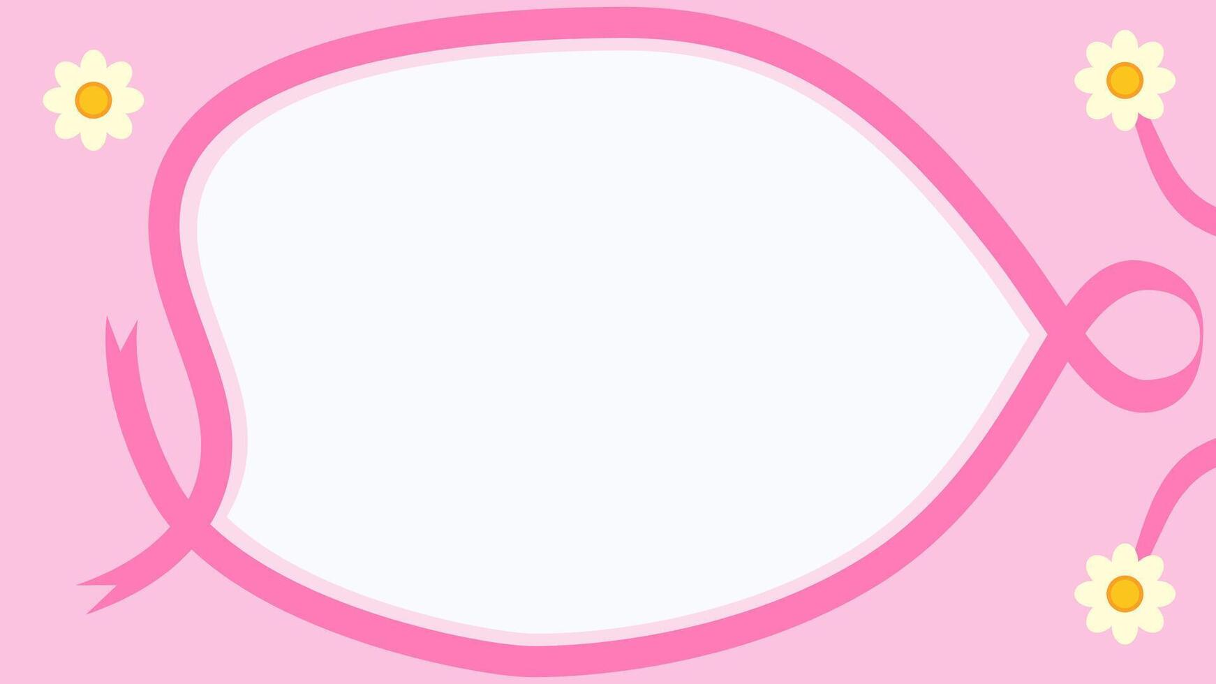 Cancer day horizontal background. Pink color cancer day banner with curved ribbon and flowers. Place for text. illustration in flat design style vector