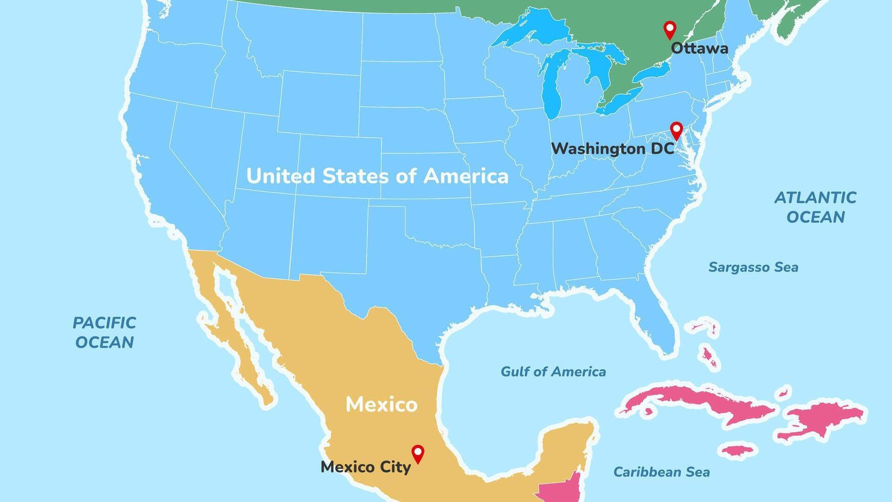 Gulf of America North America - Gulf Of America North America Map With Countries Mexico And United States With Borders Map Of Us States And Gulf Of America Vector