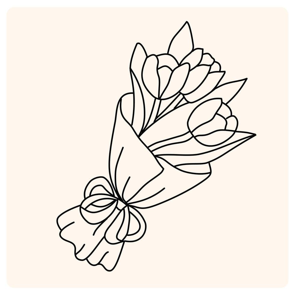 Simple Tulip Bouquet with doodle style vector