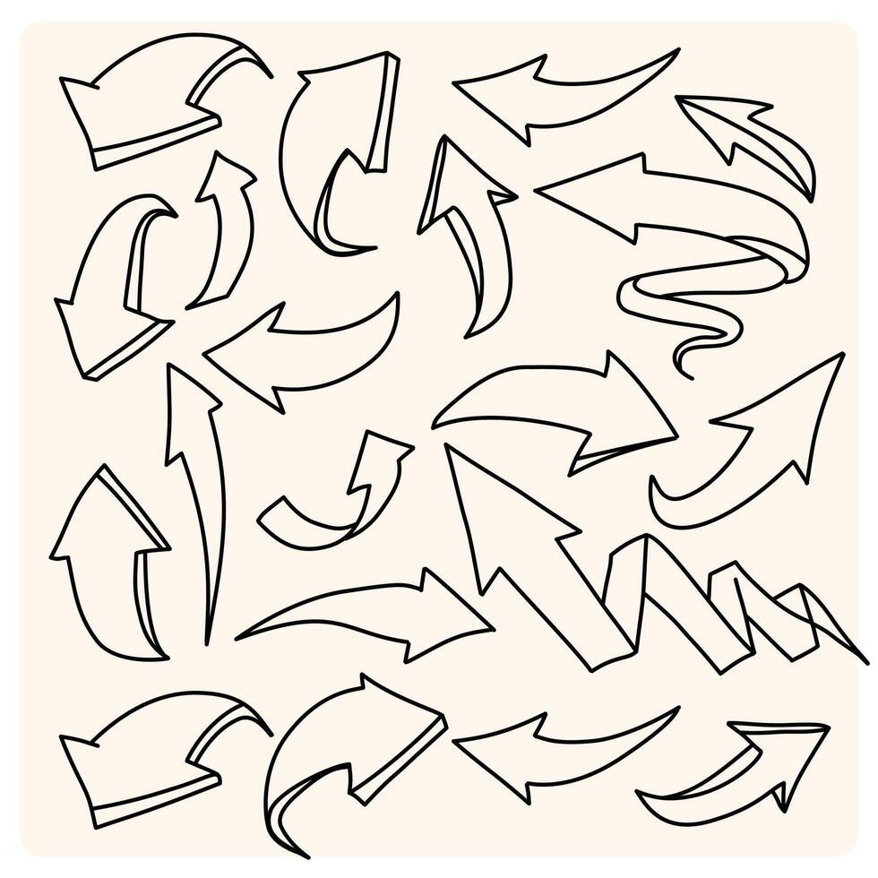 Hand-Drawn Arrow Set doodle style drawing vector
