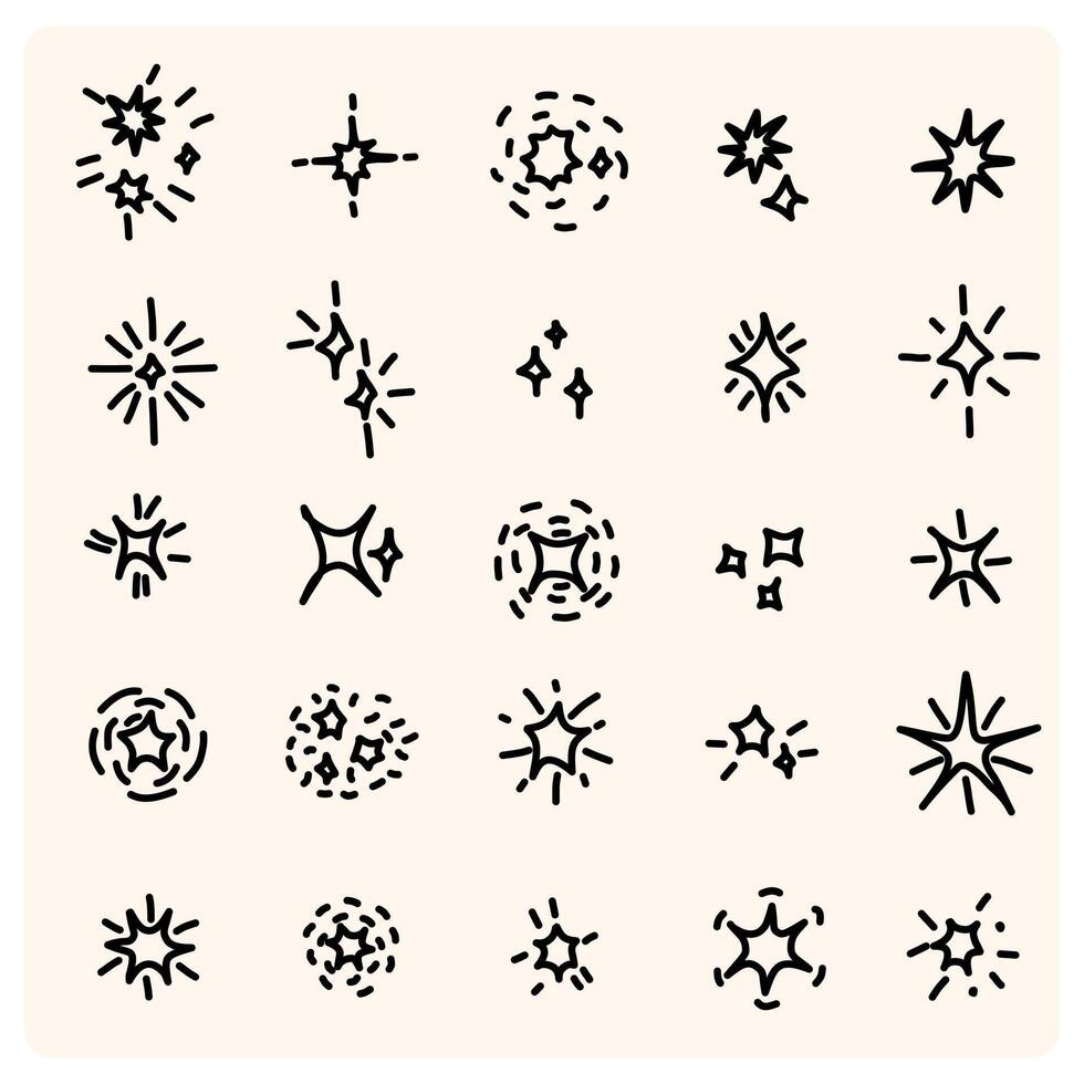 Sparkle and Shine Star Icons with doodle style drawing vector