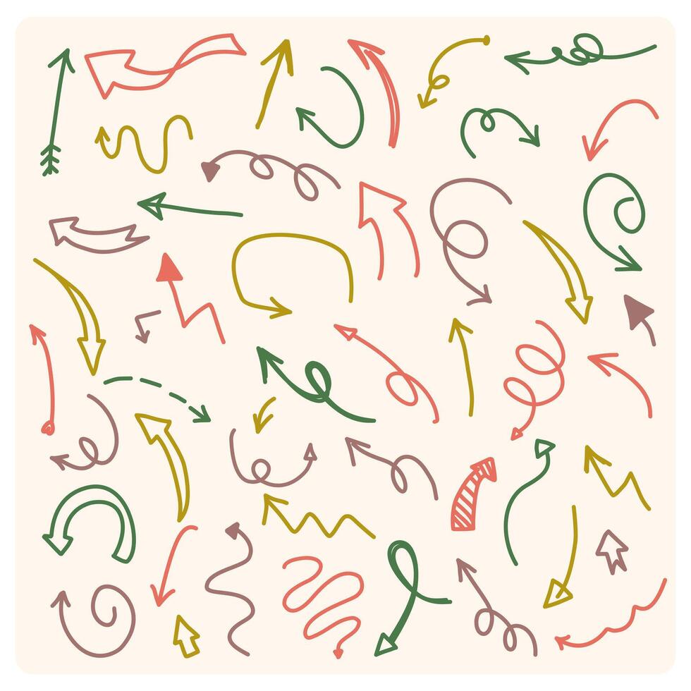 Hand-Drawn Arrow Doodle Set colorfull vector