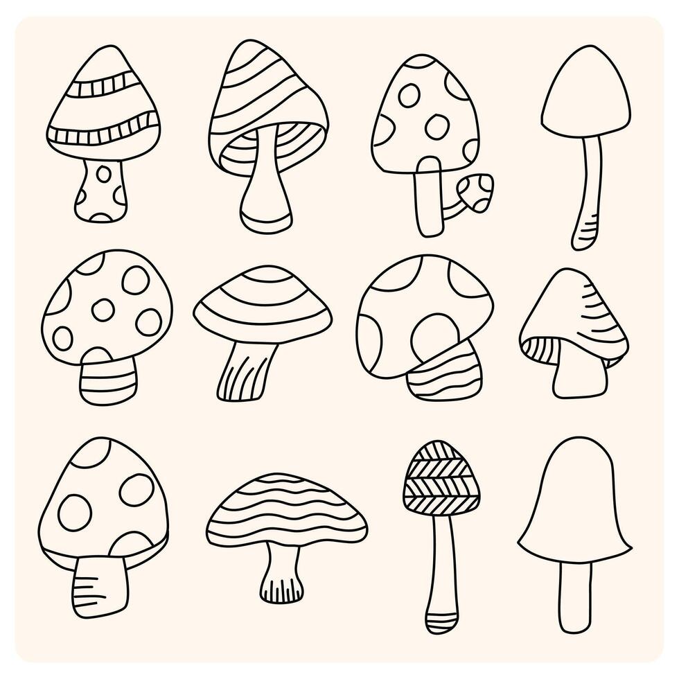 Cute Mushroom Doodles drawing style vector
