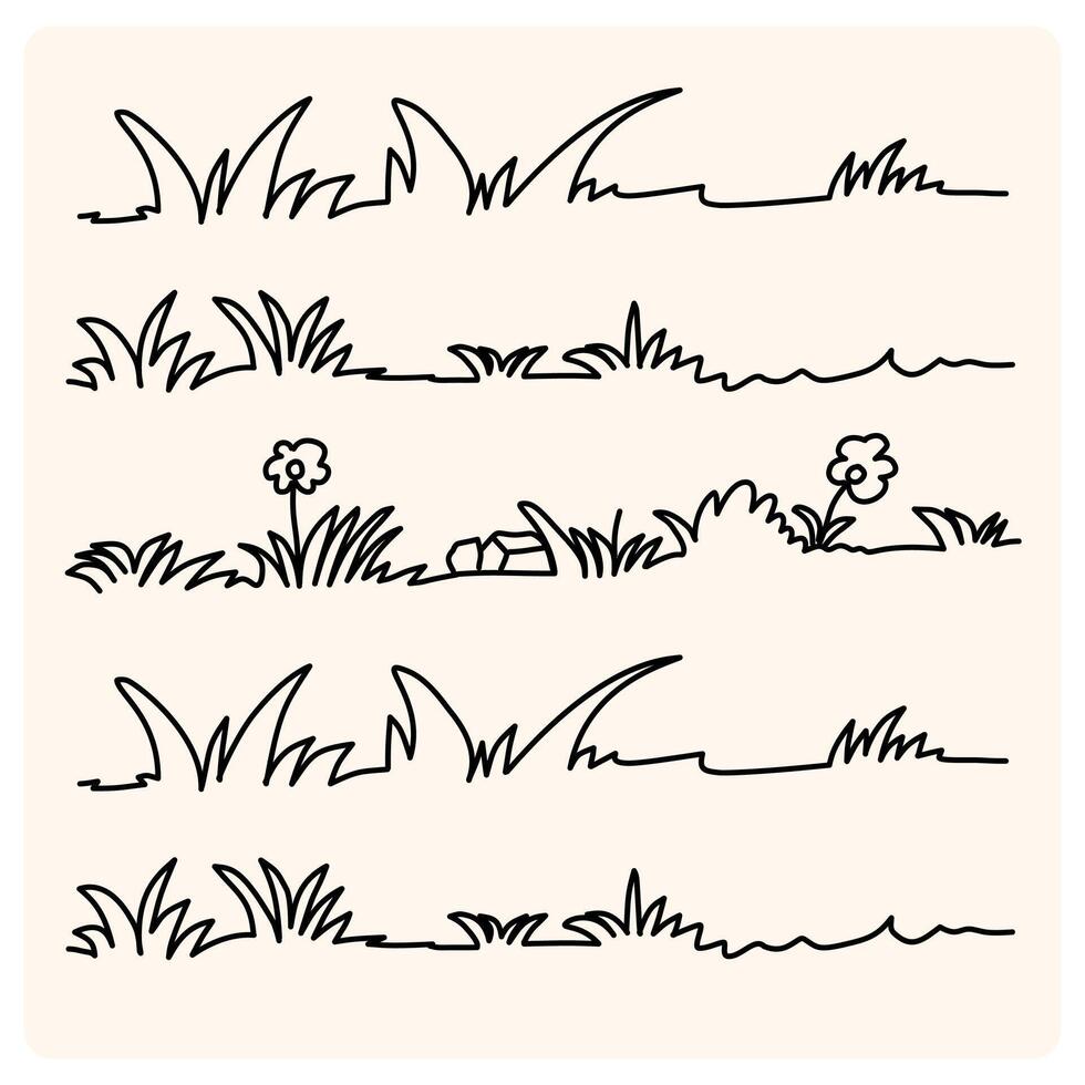 Simple Grass Borders and Flowers with doodle style vector
