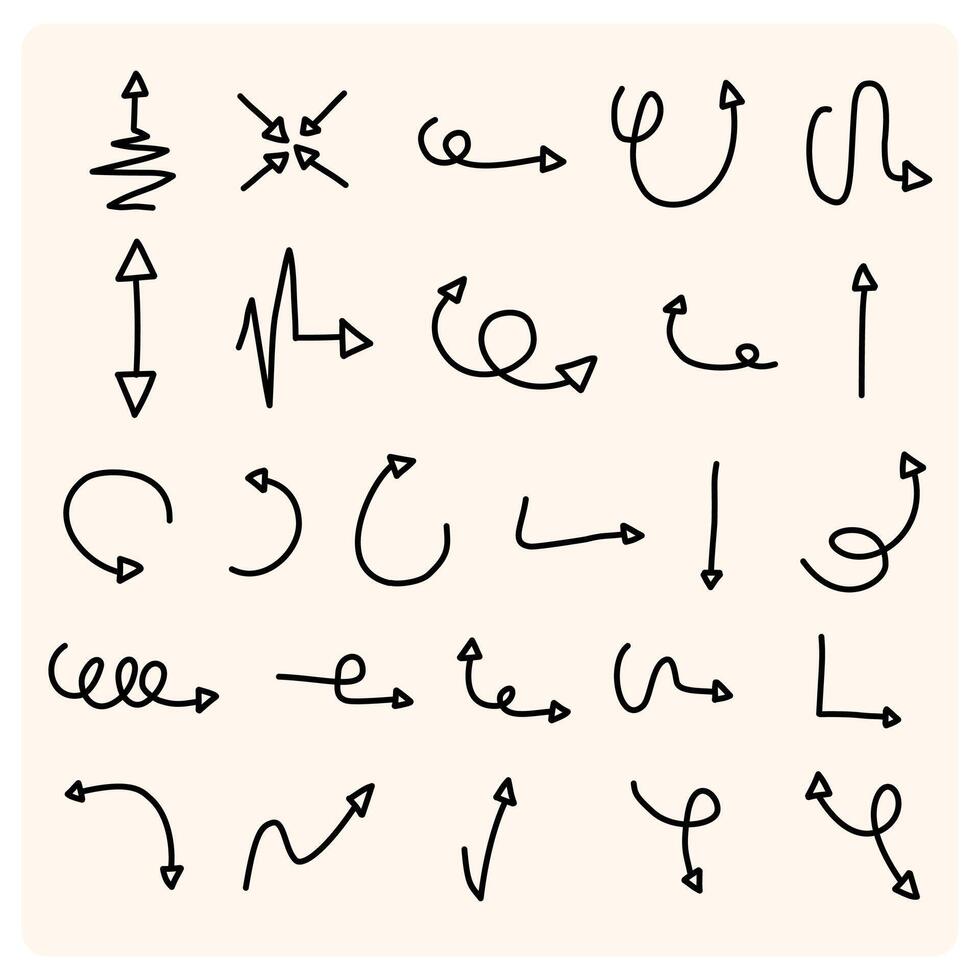 Hand-drawn Arrow Icons Set doodle style drawing vector