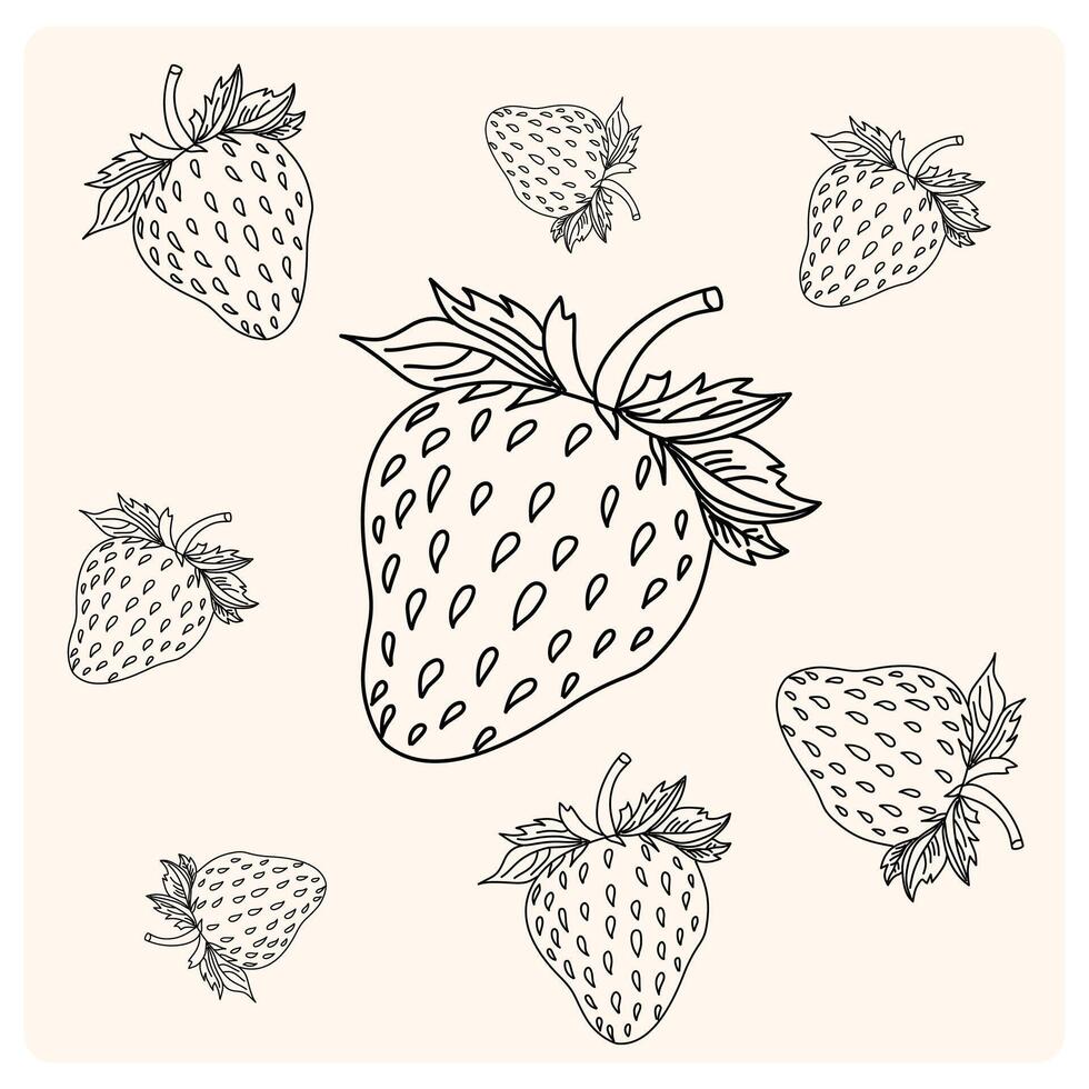 Strawberry set doodle style illustration isolated on cream vector