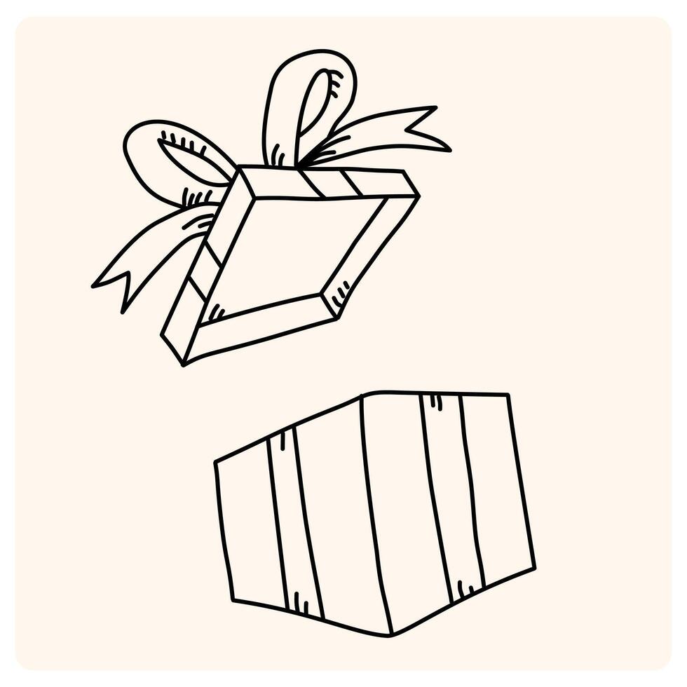 Opened and Closed Gift Boxes with doodle style drawing vector