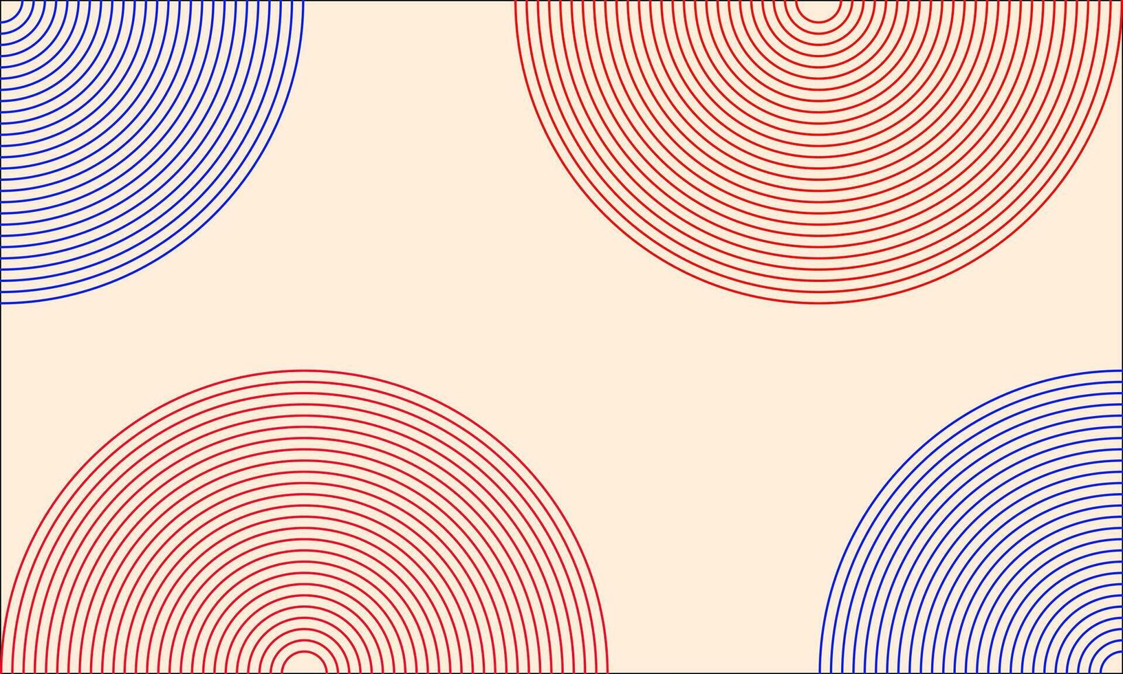 A composition of overlapping concentric circles in red and blue on beige vector