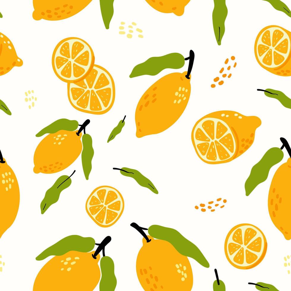 Modern abstract lemons dots design with seamless Fruits pattern and unique textures, ideal for fabric, stationery, and home decor. vector