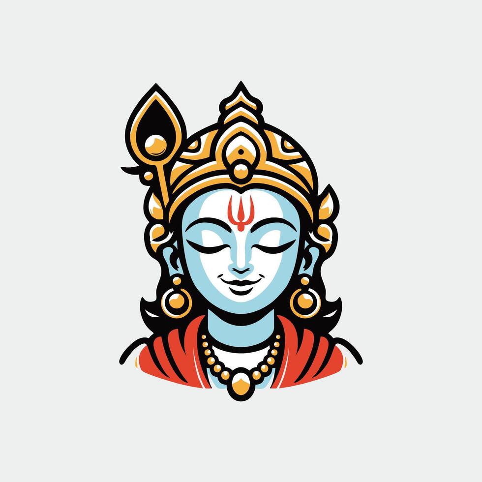 Khrisna hinduism logo design art illustration vector