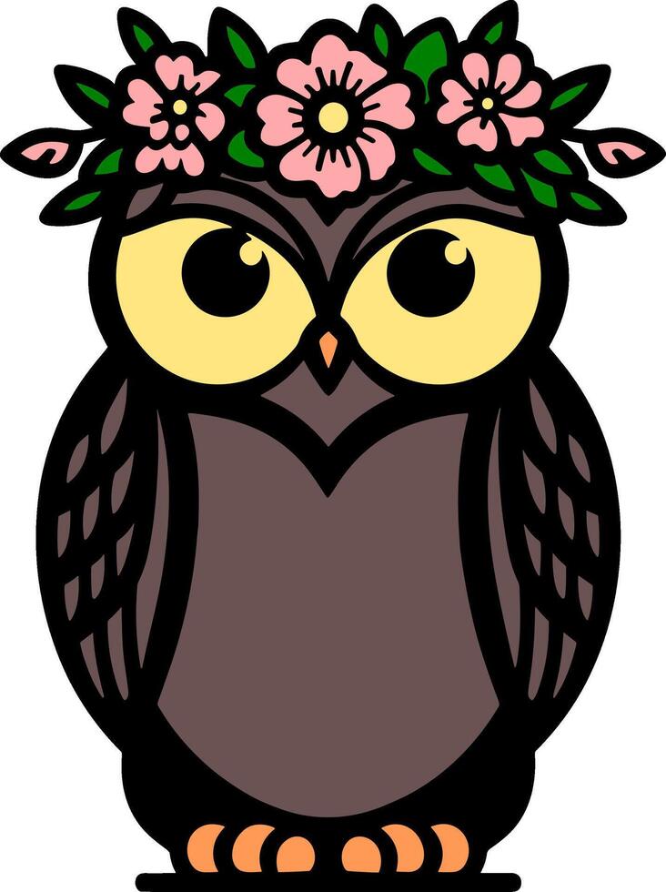 Whimsical Owl with Floral Crown vector
