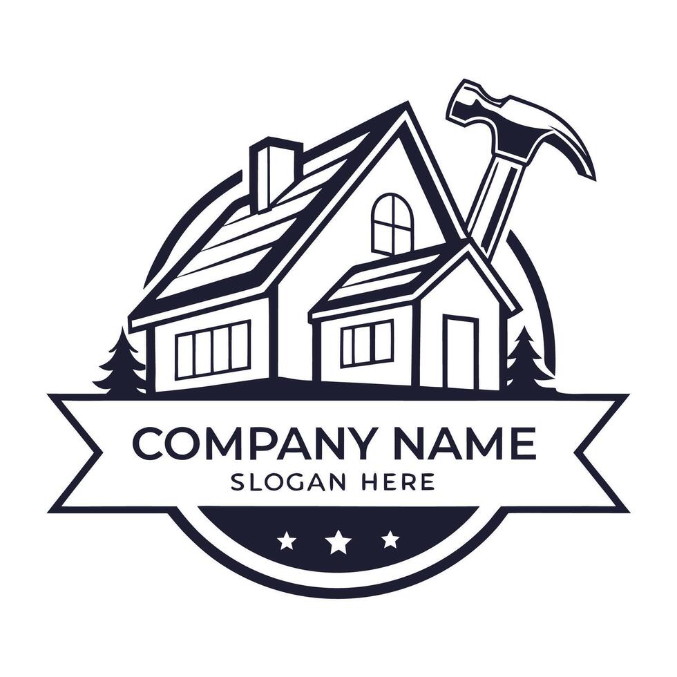a house with hammer and house logo vector