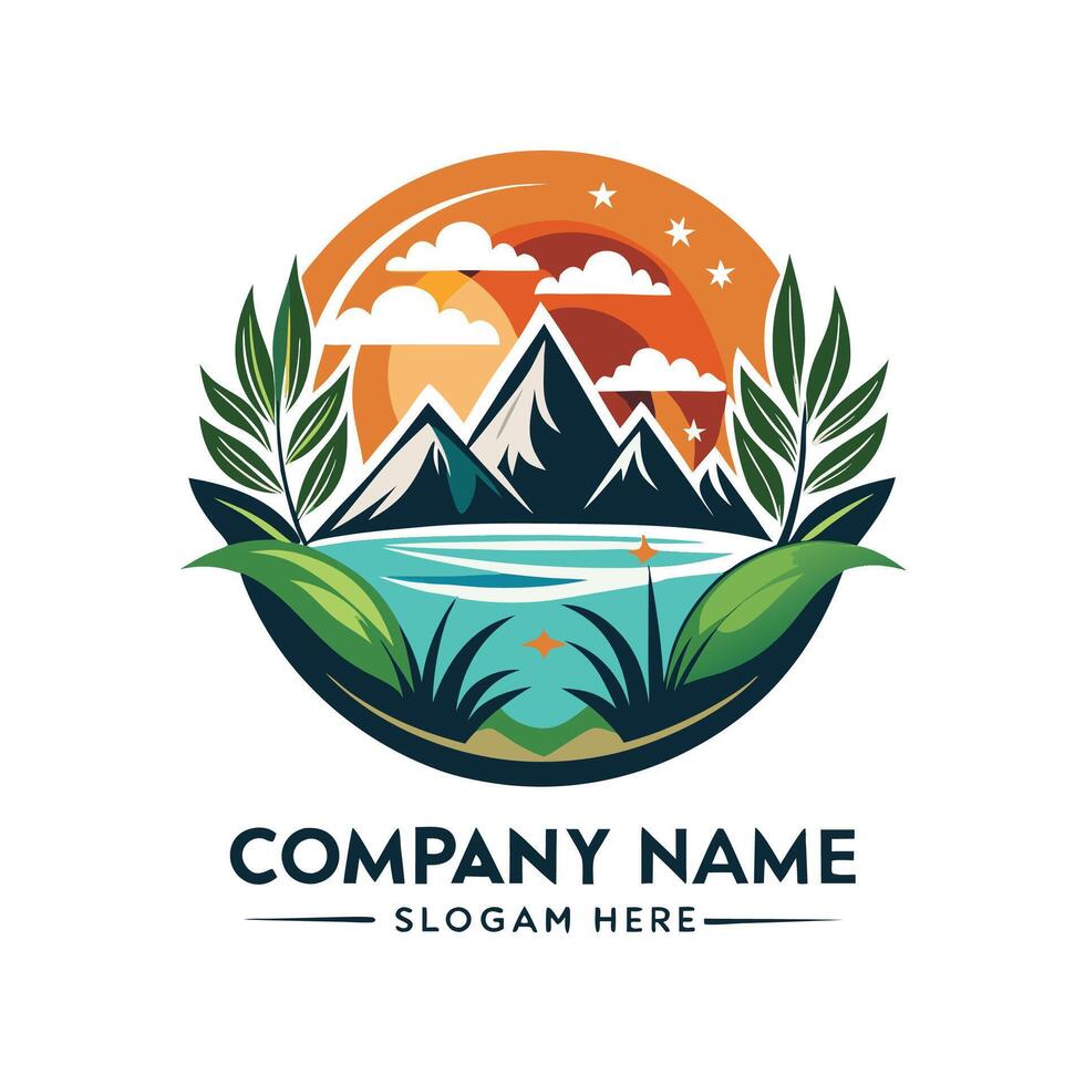 mountain landscape with lake and mountains illustration vector