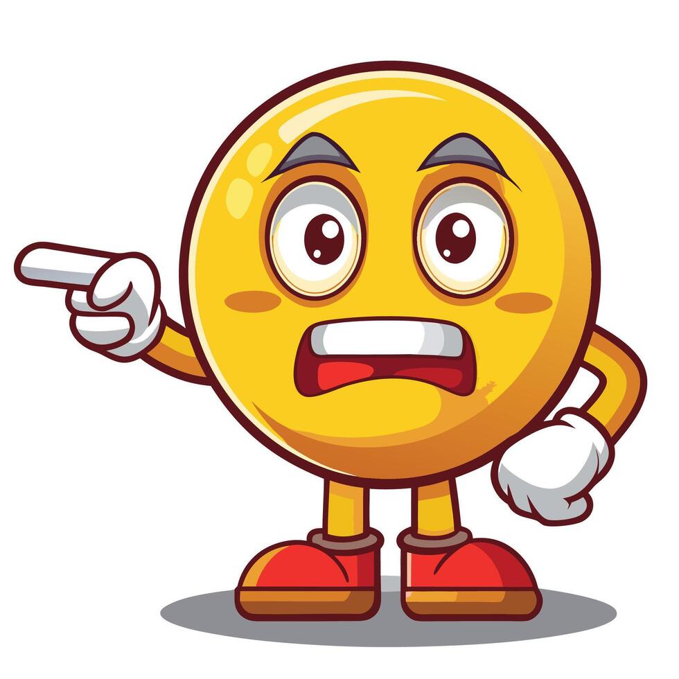 Angry emoticon character pointing at something vector