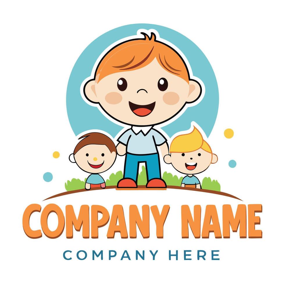 a cartoon boy and his two children are standing in front of a logo vector
