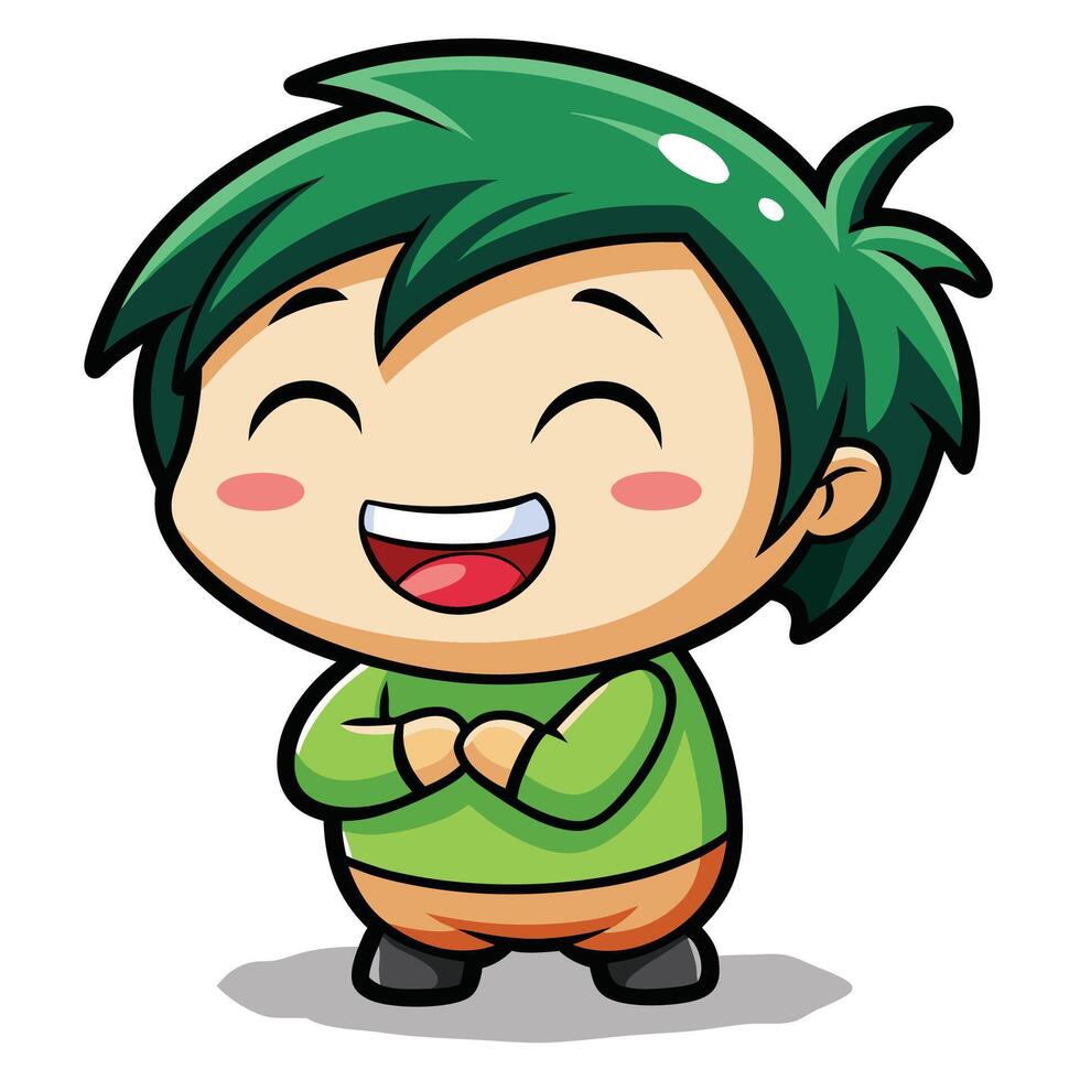 a cartoon boy with green hair and a smile vector