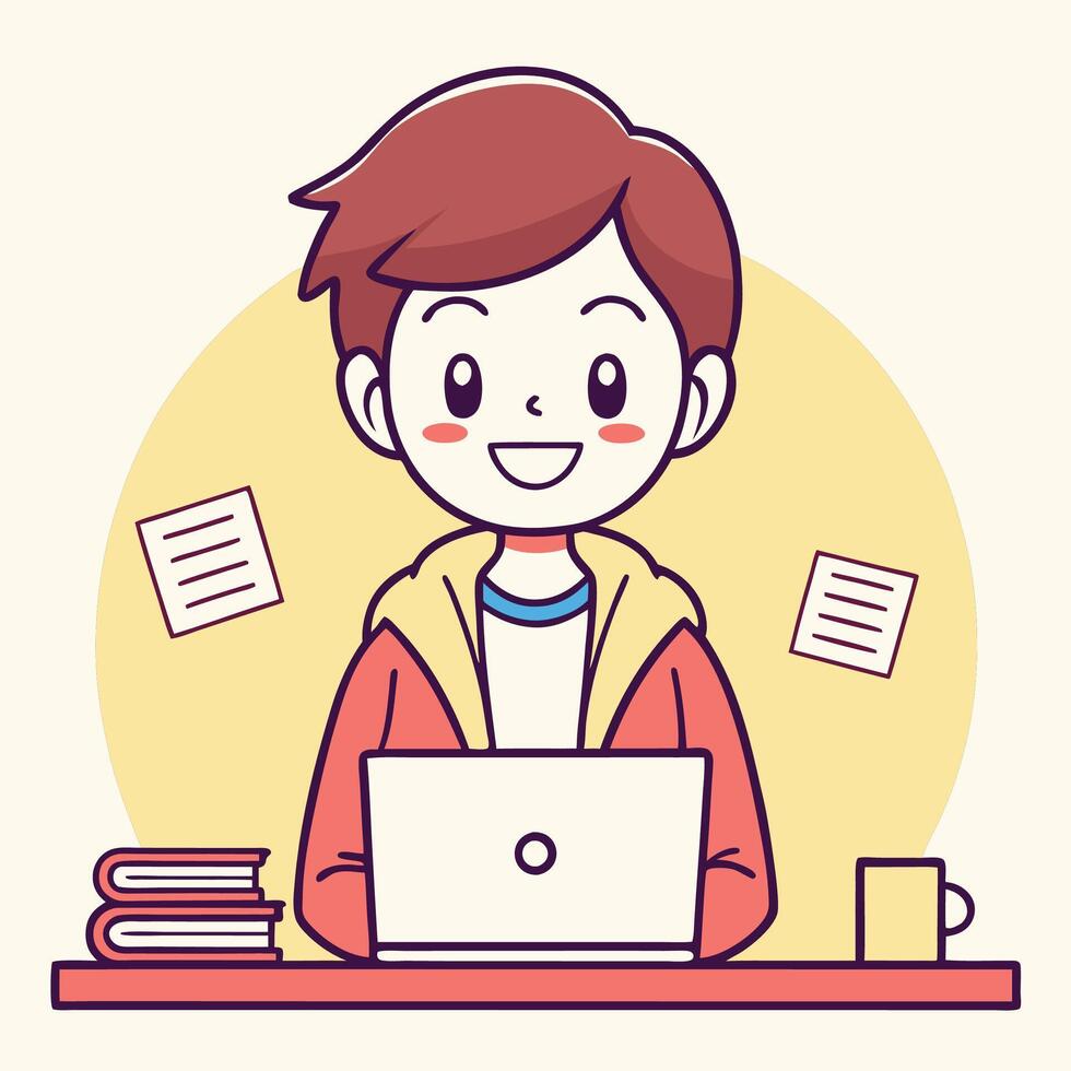 a man sitting at a desk with a laptop vector