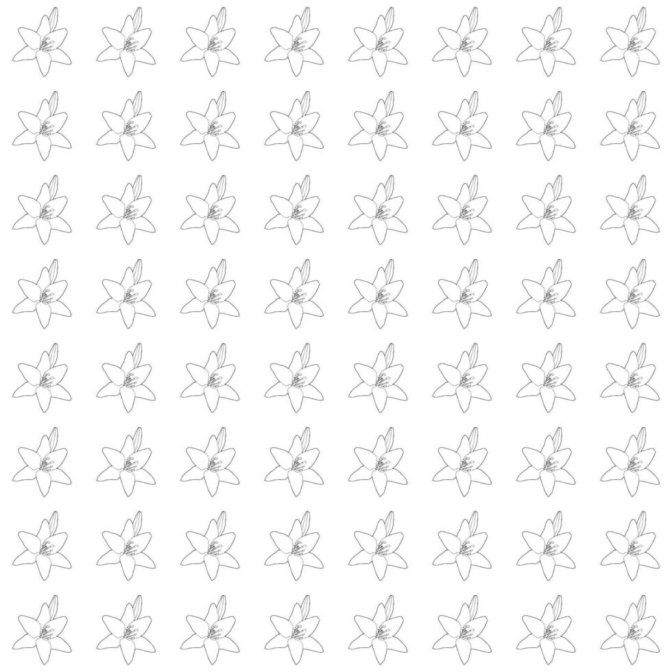 Simple lily flower with bud. Seamless pattern. Doodle style. vector