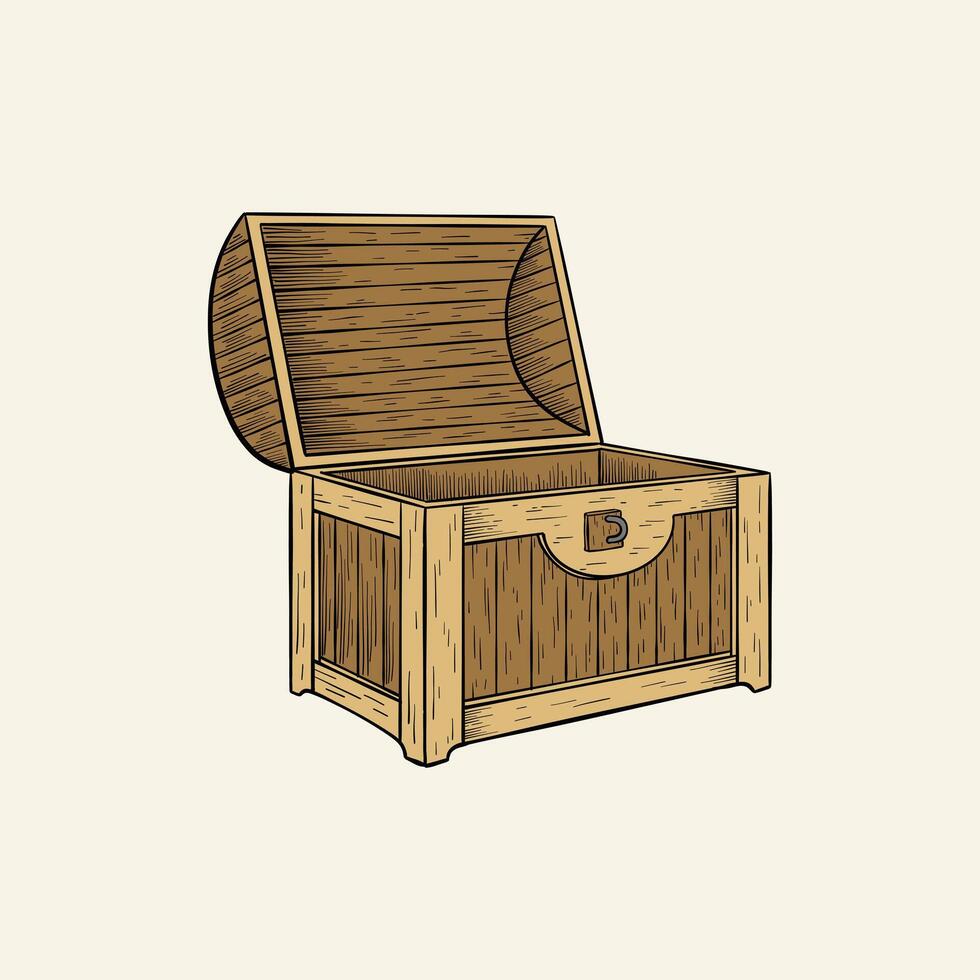 hand drawn open empty treasure chest illustration vector