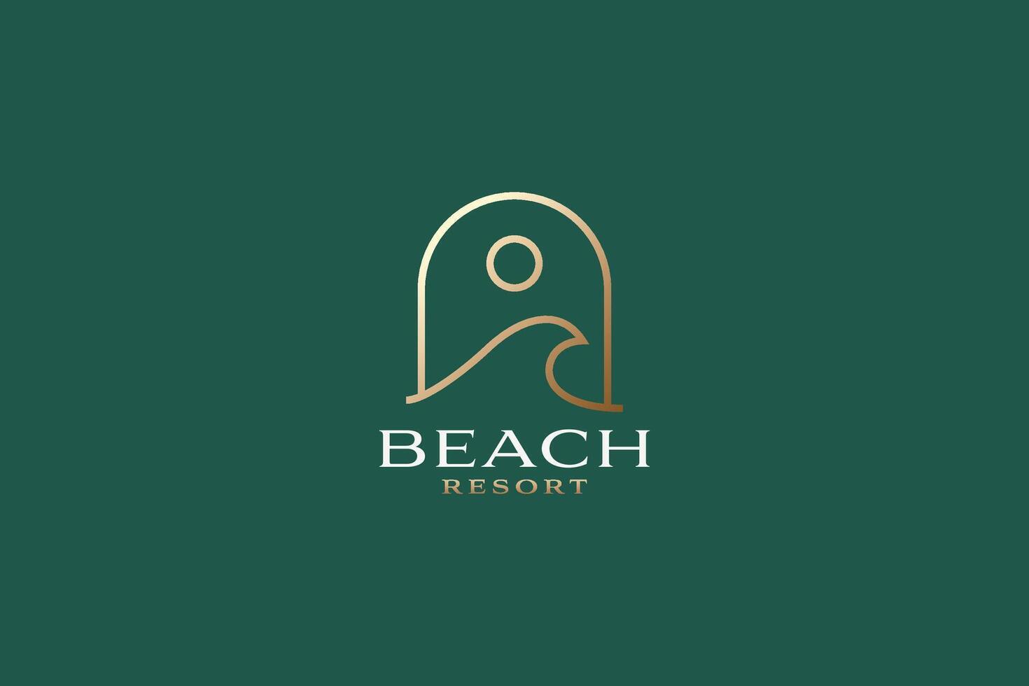 Elegant and Modern Beach Resort Logo Featuring Abstract Wave, Sun and Archrway Elements vector