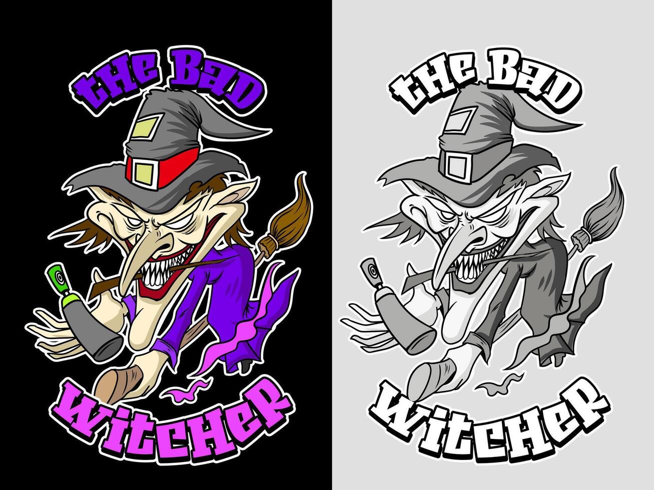 The witcher zombie illustration in graffiti style. Zombie graffiti drawing in color and black and white version vector