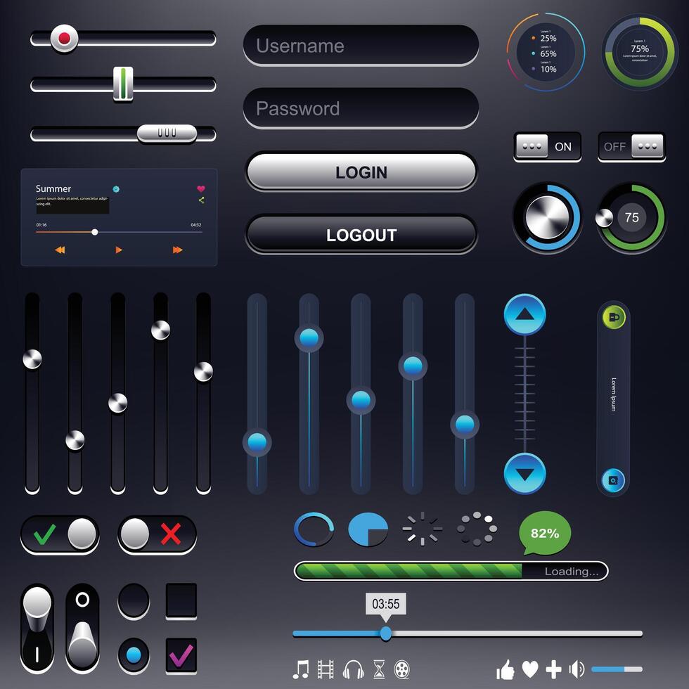 The new r set of user interface elements. Status bars and switchers UI kit. vector