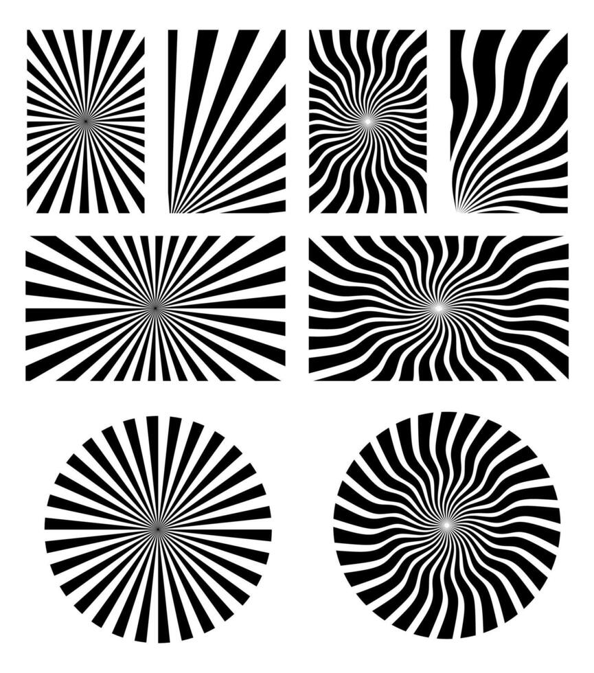 Retro Sunburst set, radial Sunburst element, Vintage sunburst background design isolated, Sunrise rays light burst line shine sunshine sunbeam vintage border symbol vector