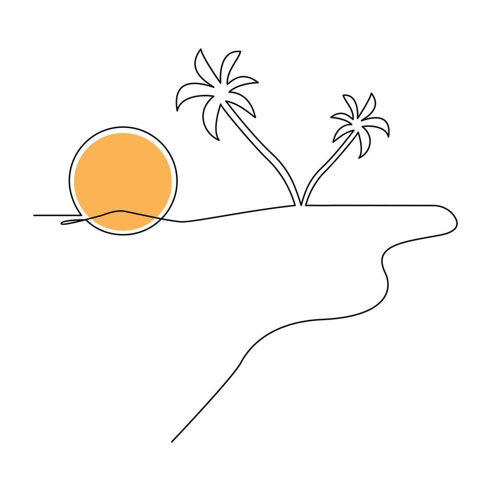 Sunset single-line art beautifully captures the serene transition of day to night with a simple yet elegant flow of continuous lines. vector