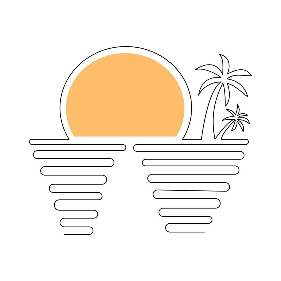 Sunset single-line art elegantly captures the peaceful beauty of a setting sun with a seamless flow of continuous lines vector