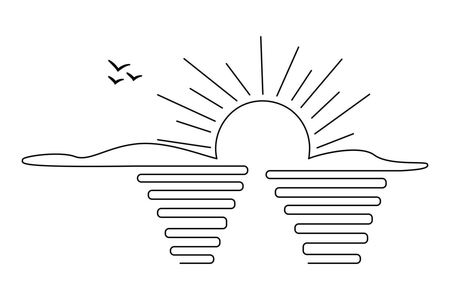 Sunset single-line art symbolizes the end of a day and the promise of a new beginning, all within one continuous, uninterrupted stroke. vector