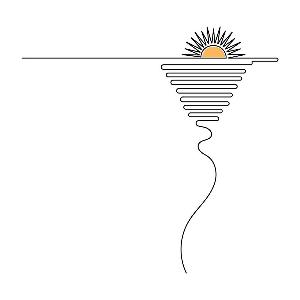 Sunset single-line art uses minimalistic design to express the majesty of a sunset, with every curve symbolizing the beauty of nature vector