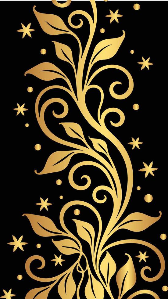 Gold vignette with abstract floral ornament and butterflies on a black background vector