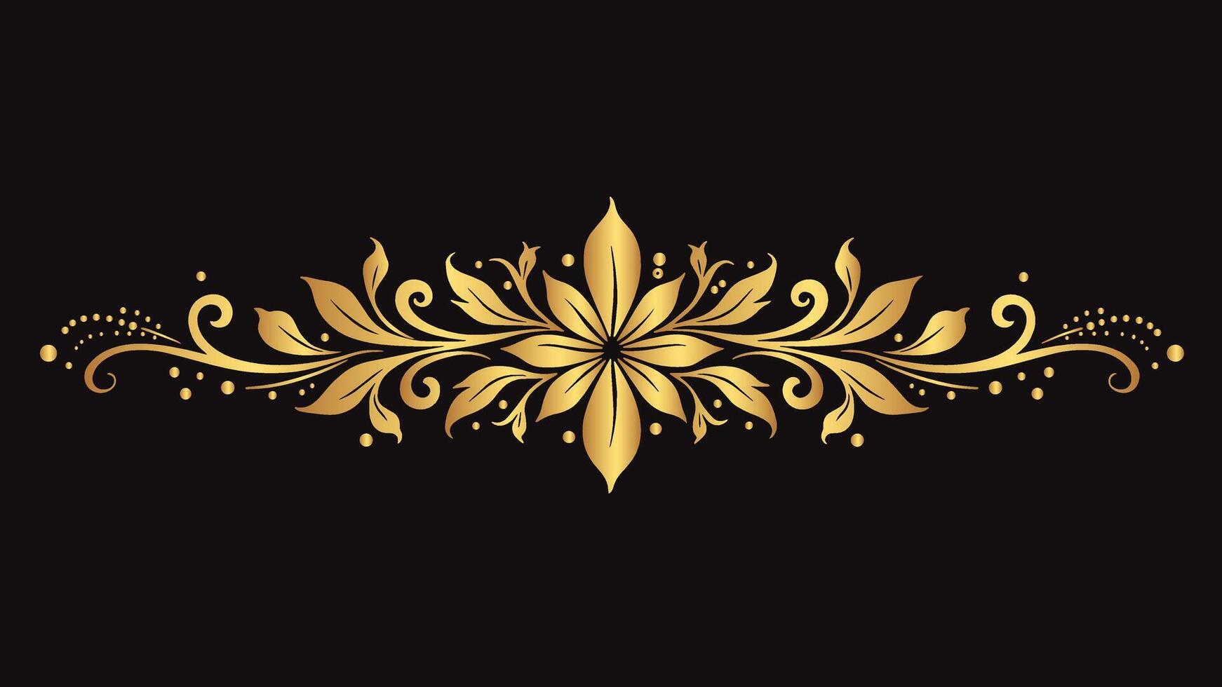 Gold vignette with abstract floral ornament on a black background vector