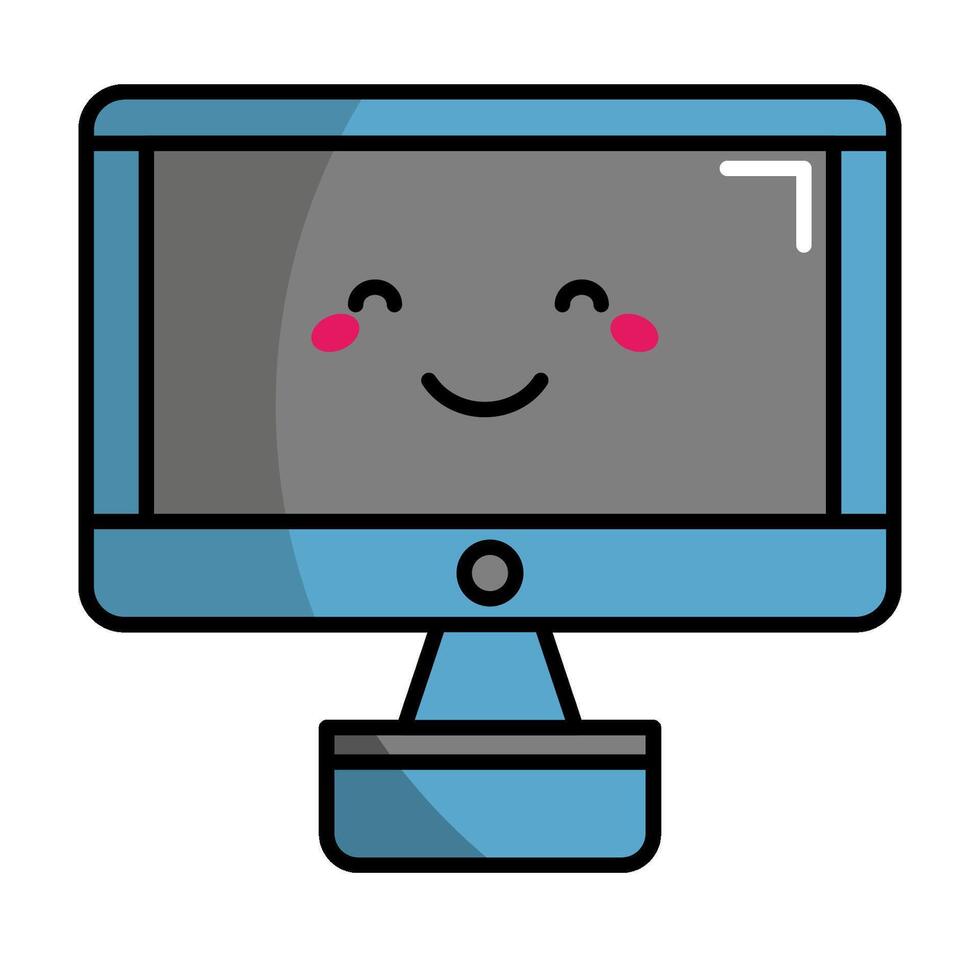 Monitor Icon. Office Icon in lineal color. Kawaii style vector